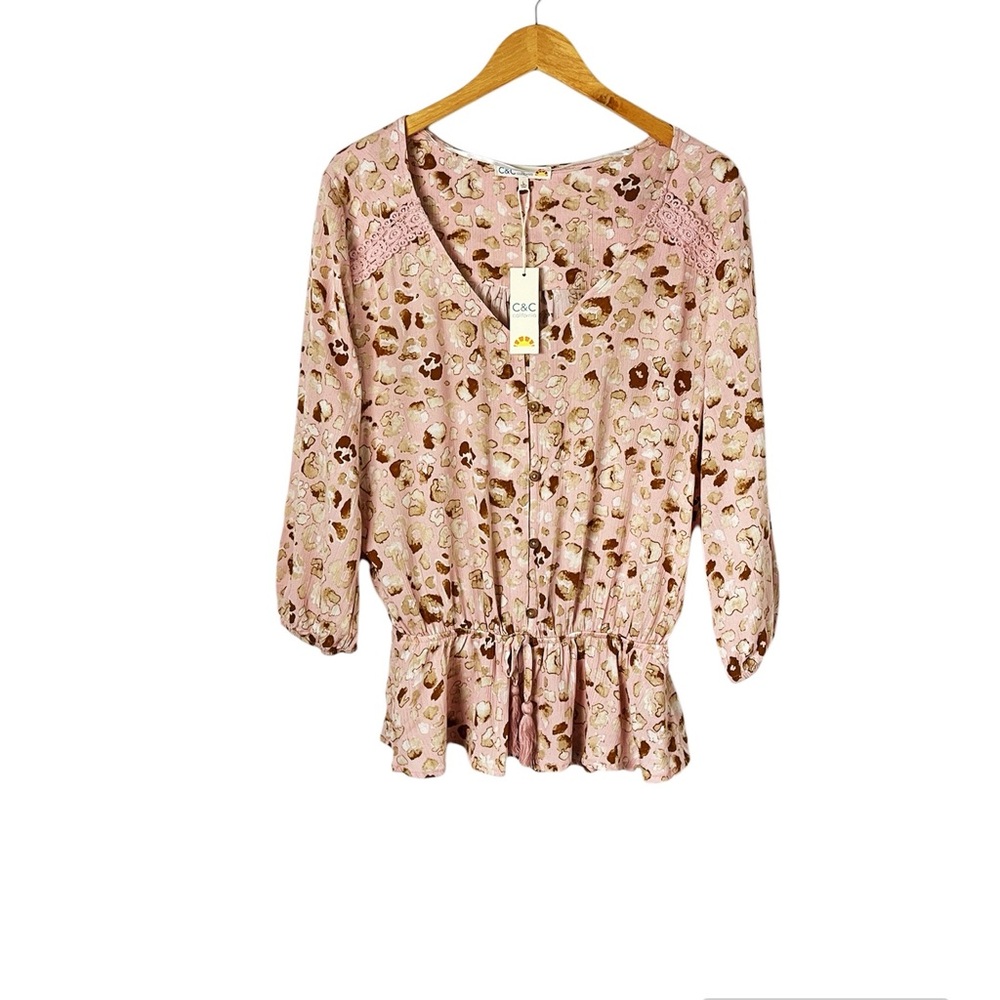C&C‎ California Light Pink Print Top Size Large New